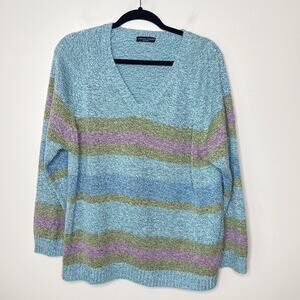 Carolyn Taylor Woman 2X Striped V-Neck Sweater‎ Soft Pastels Curvy